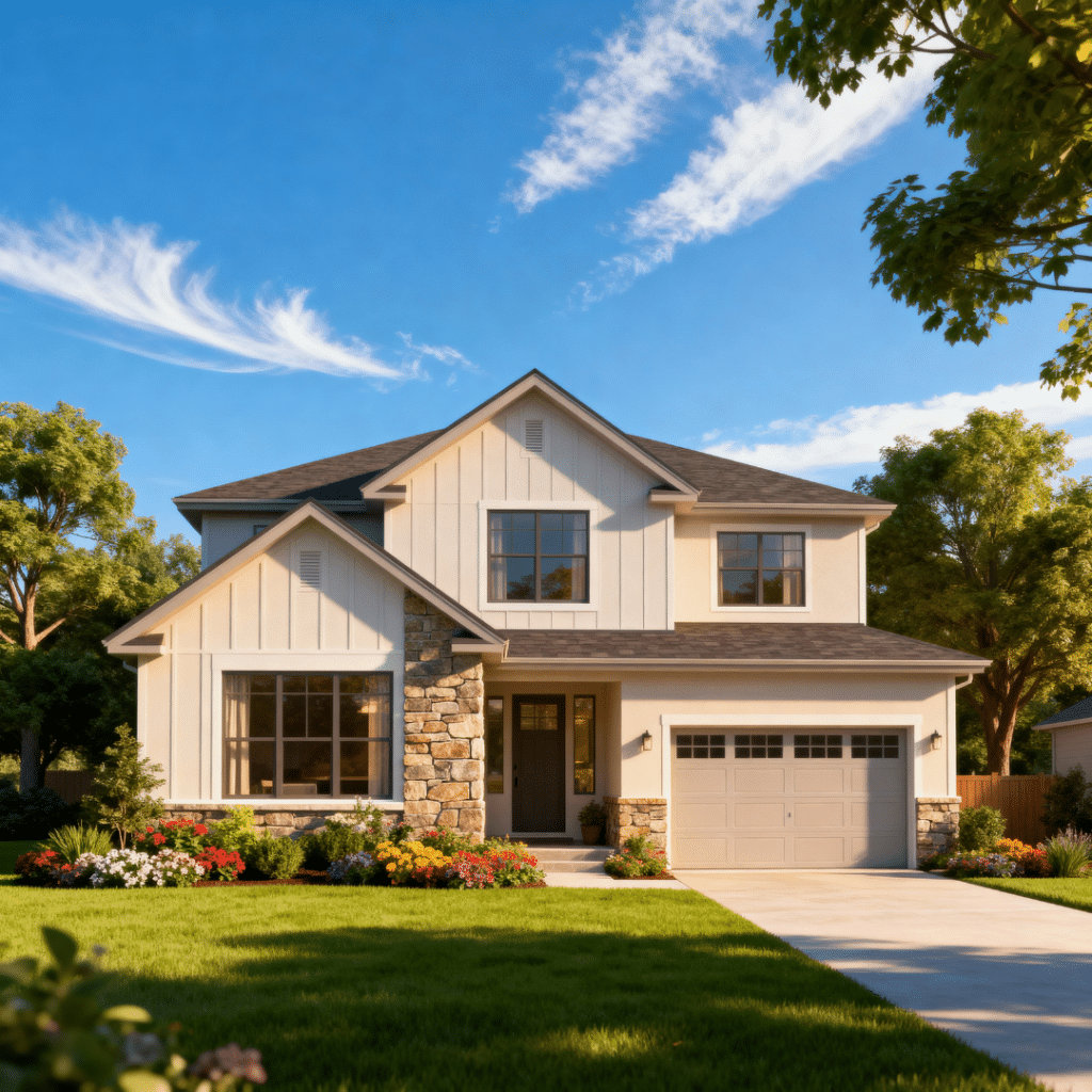 Affordable modern small prefab home with garage in suburban Caledon, Ontario by My Own Cottage, illustrating 2025–2026 pricing ranges for small prefab homes.