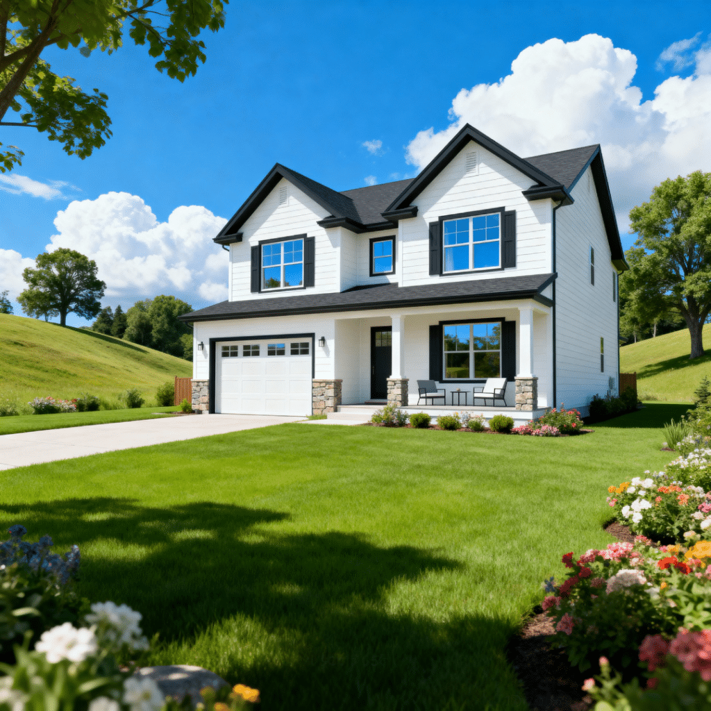 Luxury small prefab home with garage in rural Caledon, Ontario by My Own Cottage under clear blue skies, illustrating why demand for small prefab homes is rapidly growing.