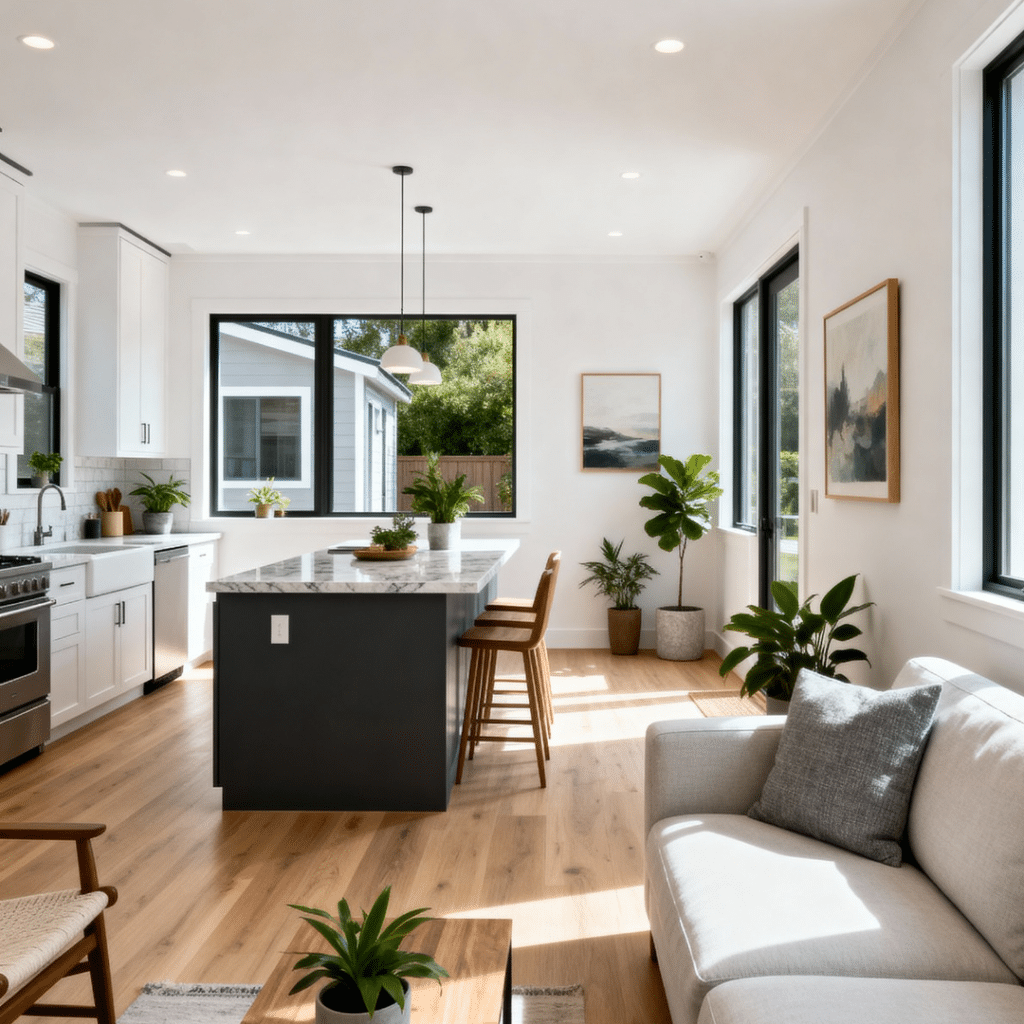 Modern interior of a prefab ADU in Barrie by My Own Cottage showing a stylish, functional living space
