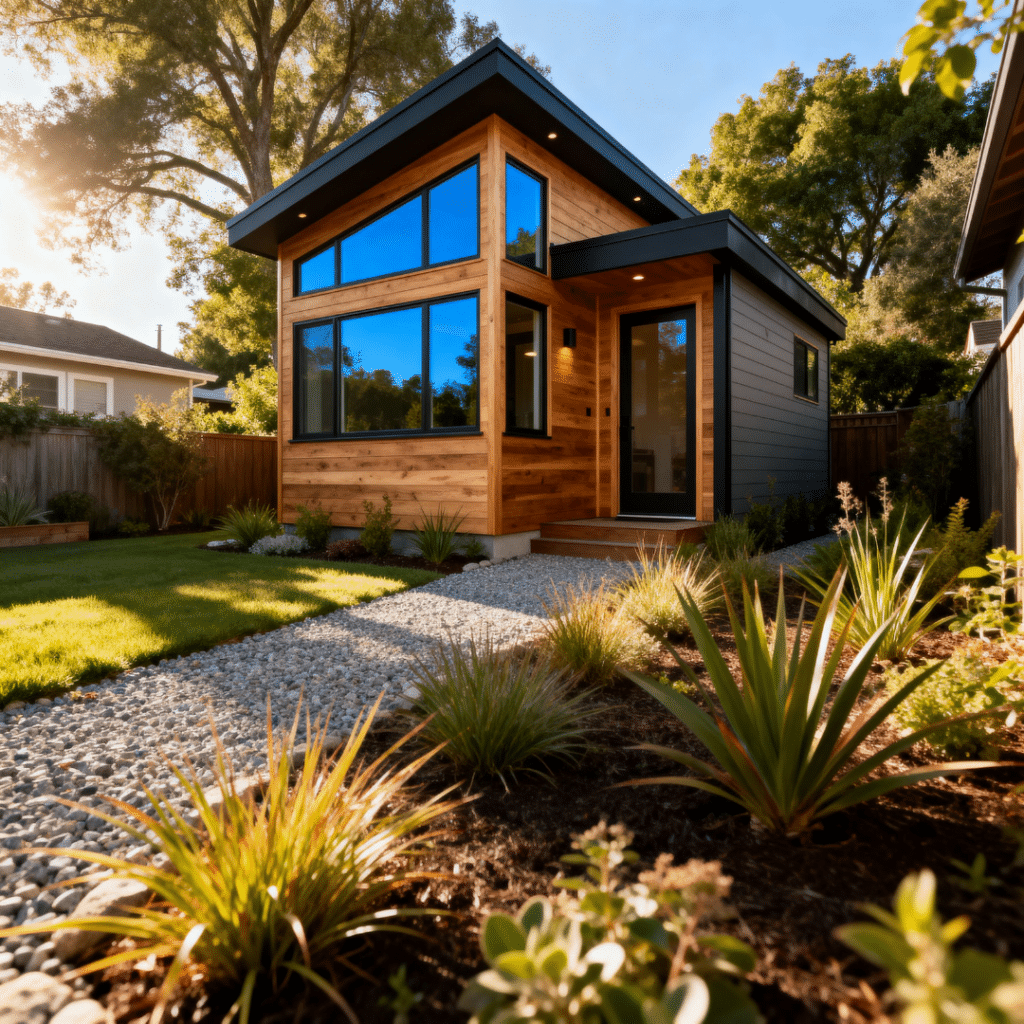 Detached prefab ADU in Barrie showing a factory-built accessory dwelling unit on a residential lot