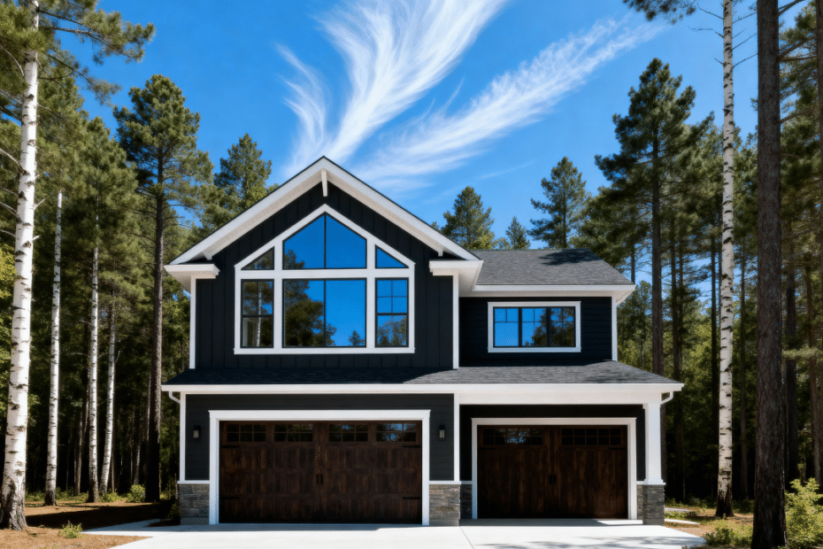 Affordable prefab home builders in Canada showcasing a modern prefab home by My Own Cottage in an Ontario forest setting, designed for energy efficiency and modern living.