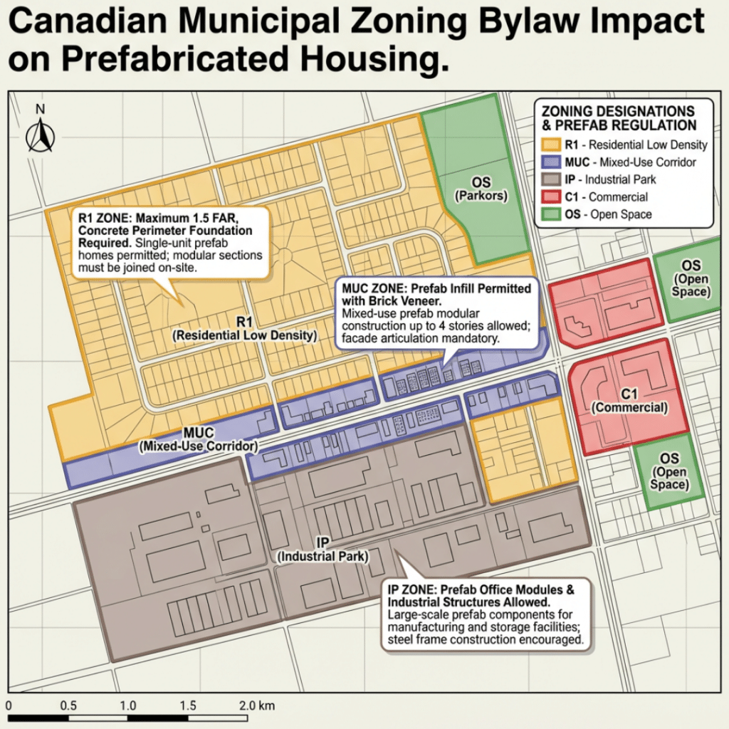 Municipal zoning map showing how local zoning rules affect Canadian prefab home approvals
