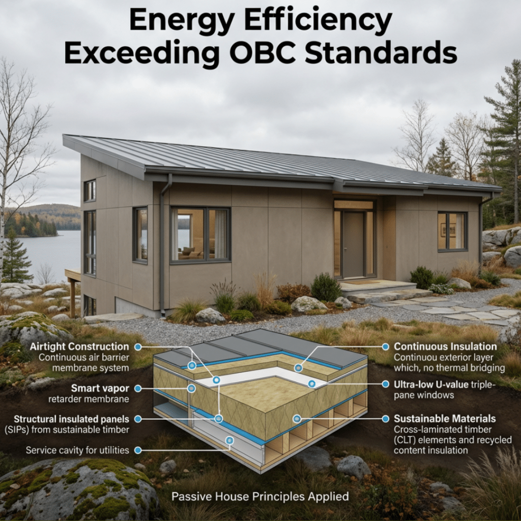 Energy-efficient prefab home in Kawartha Lakes showing high-performance insulation, airtight construction, and sustainable building materials