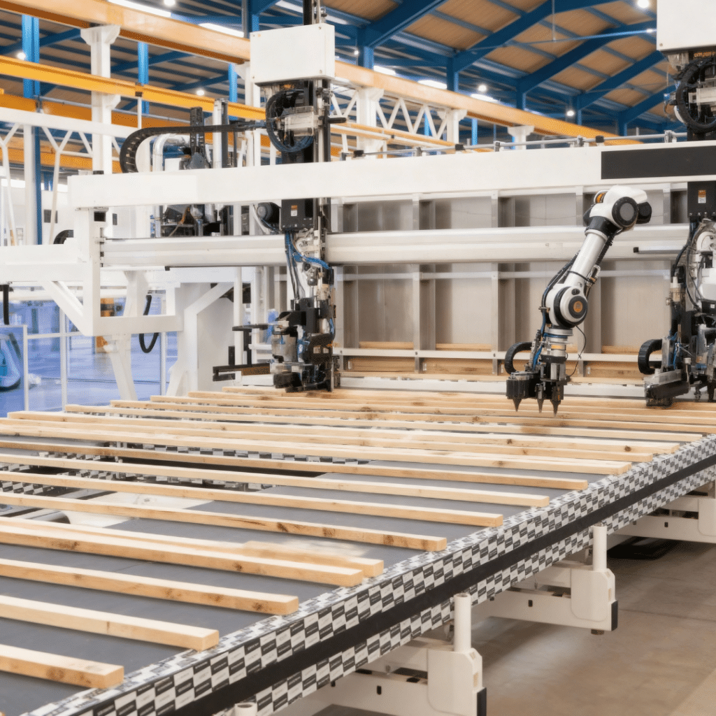 Factory production of luxury Canadian prefab homes showing controlled-environment construction, professional workflows, and quality control inspections