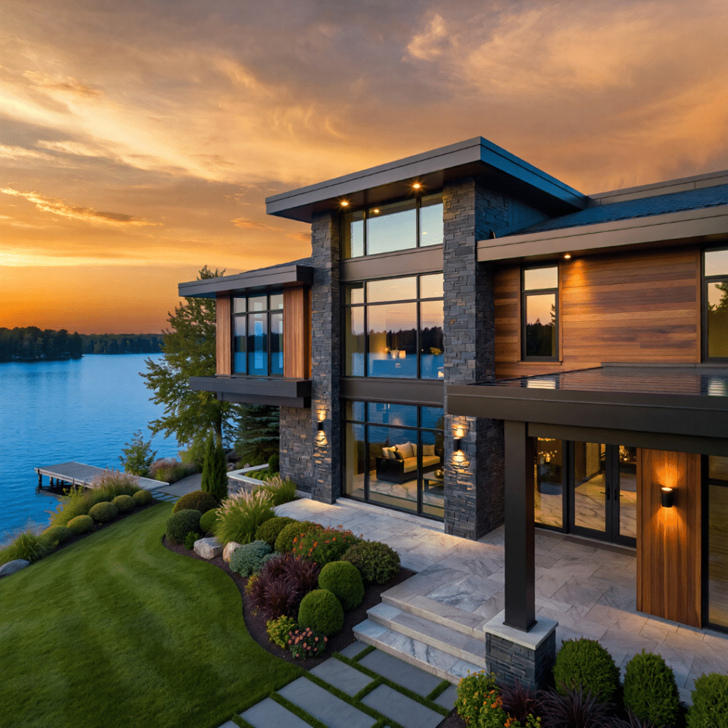 Luxury prefab home in Kawartha Lakes on a permanent foundation, illustrating higher-value prefab home financing requirements