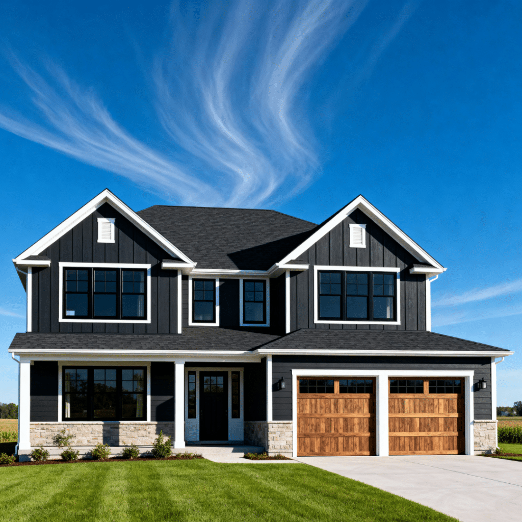 Modern Canadian prefab home exterior showing contemporary architecture and factory-built construction assembled on site