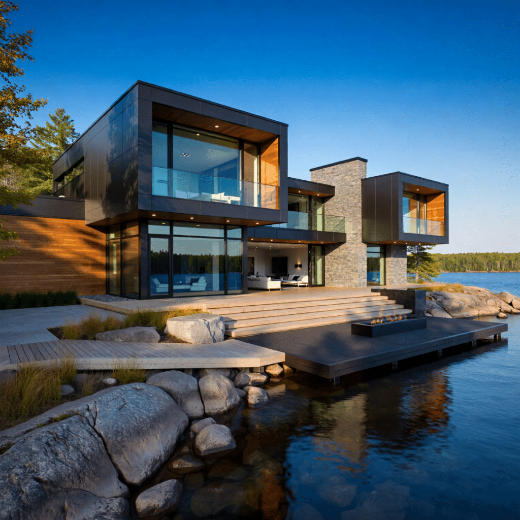 Prefab Home Build Timeline in Kawartha Lakes showing a modern prefab home with contemporary design and large windows