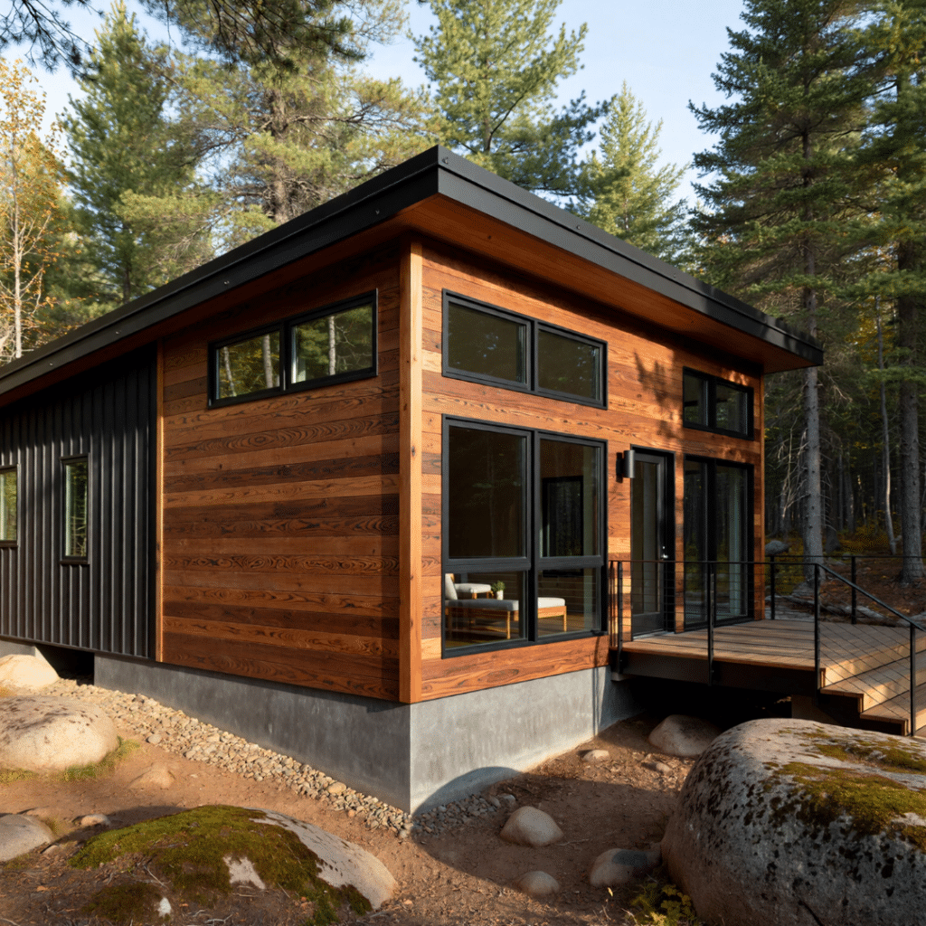 Prefab ADU exterior styles suited to Kawartha Lakes properties, featuring modern cottage design, natural materials, and durable finishes
