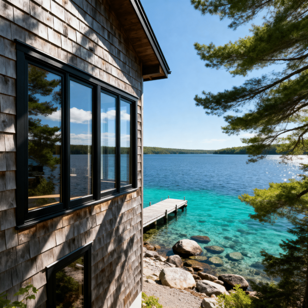 Premium waterfront cottage on clear water shoreline along Balsam Lake in Kawartha Lakes Ontario