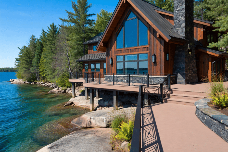 Custom cottage floor plans in Kingston Ontario shown through a modern waterfront home with open concept layout large windows and multi-level design