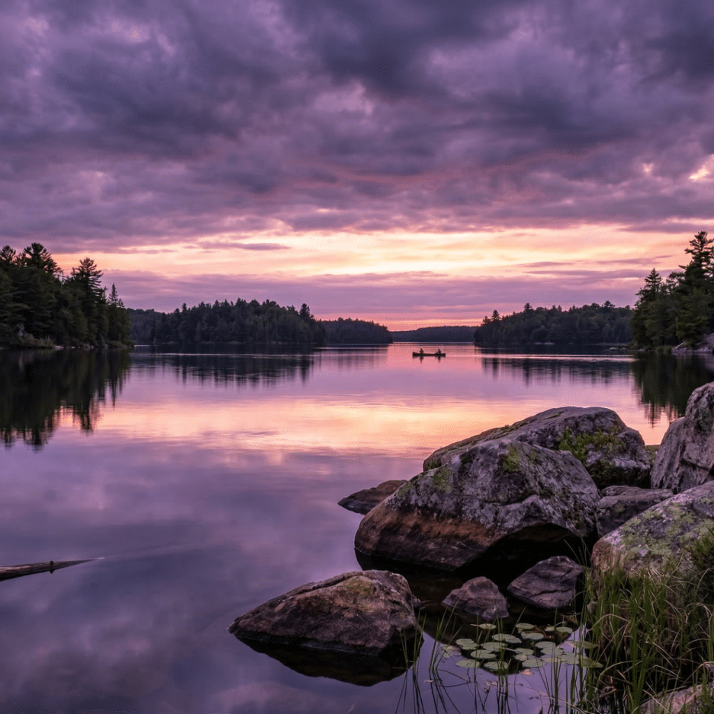 Natural lake shoreline in Kawartha Lakes Ontario showing typical waterfront landscape where cottages are built