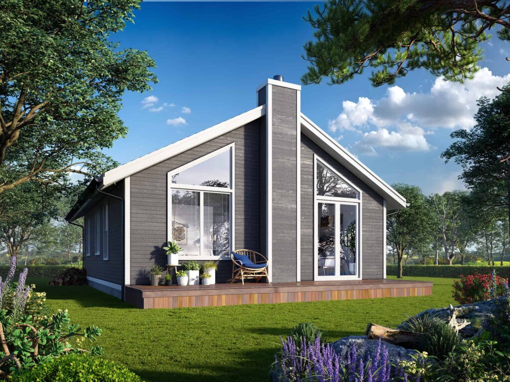 Orchard prefab home Bracebridge Ontario 992 square feet compact entry-level 2 bedroom 1 bathroom model with cedar siding on urban serviced lot Muskoka 2026