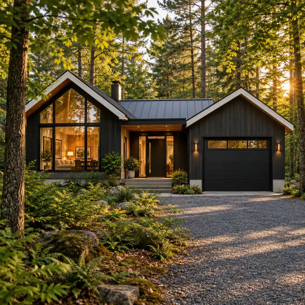 One Bedroom House Plans | Custom Home Design With Attached Garage One bedroom house plans, customized: a single-storey My Own Cottage custom home design with a glass gable, standing-seam roof and attached garage